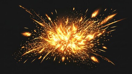 Obraz premium Glowing fire sparks and flames exploding in a burst of hot particles on a dark background