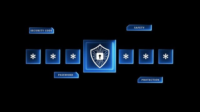 Glowing neon A concept of an advanced cybersecurity system. The futuristic interface shows a multi-factor authentication process using a secure password or PIN for enhanced data protection. Fermion 4k