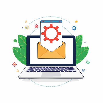 Laptop with Email and Gear Icon