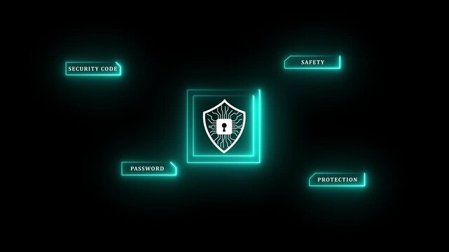 Glowing neon A concept of an advanced cybersecurity system. The futuristic interface shows a multi-factor authentication process using a secure password or PIN for enhanced data protection.4k video