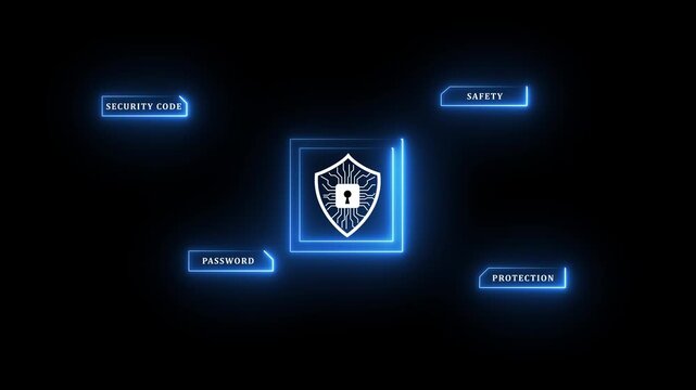 Glowing neon A concept of an advanced cybersecurity system. The futuristic interface shows a multi-factor authentication process using a secure password or PIN for enhanced data protection.4k video