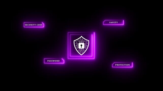 Glowing neon A concept of an advanced cybersecurity system. The futuristic interface shows a multi-factor authentication process using a secure password or PIN for enhanced data protection.4k video