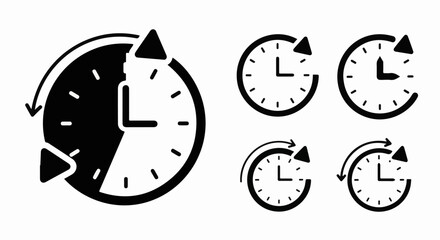 Fototapeta premium A collection of black and white clock icons signifying time and duration