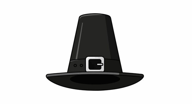 A black pilgrim hat with a silver buckle, depicted on a white background