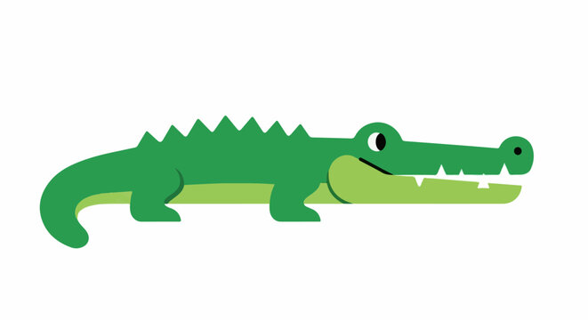 A cartoon green alligator with a lighter green belly and spiky back