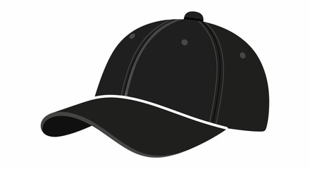 Fototapeta premium A simple graphic illustration of a plain black baseball cap on a white background