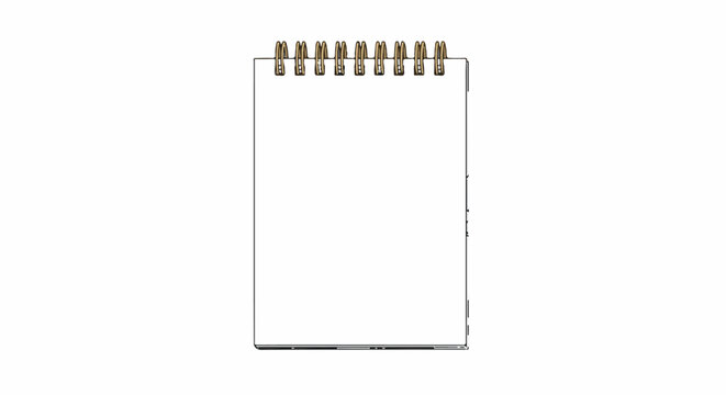 A blank spiral-bound notebook with a metallic binding rests vertically