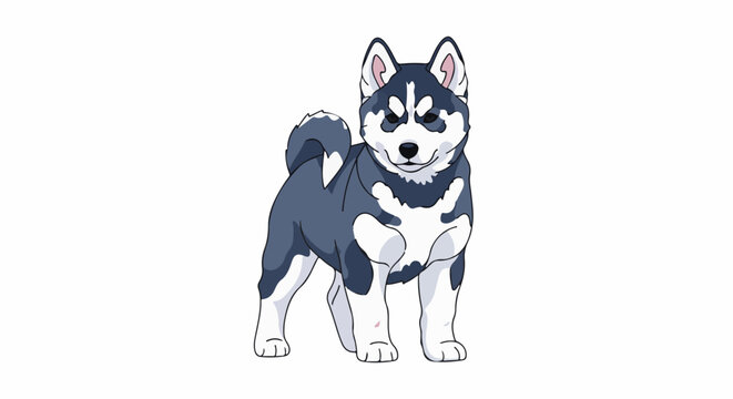 A cartoon husky dog stands on a white background