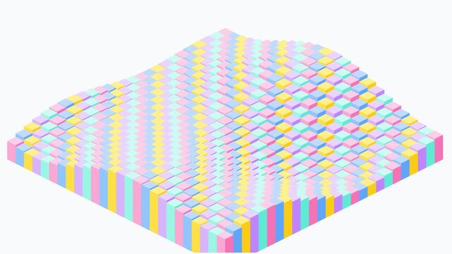 3D Isometric Block Wave Pattern with Pastel Colors for Data Visualization and Digital Technology Background