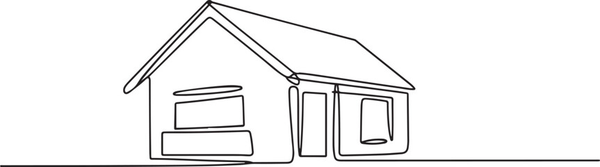 Continuous line drawing house building at big city. Home architecture property isolated minimalism concept. one line Art icon drawing vector © Misho x Mamun