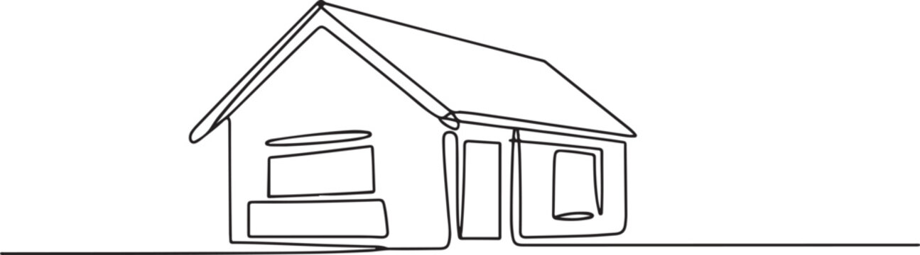 Continuous line drawing house building at big city. Home architecture property isolated minimalism concept. one line Art icon drawing vector
