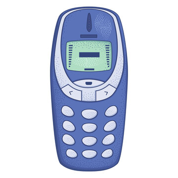 Hand-drawn Illustration of a nostalgic retro mobile phone with physical keypad