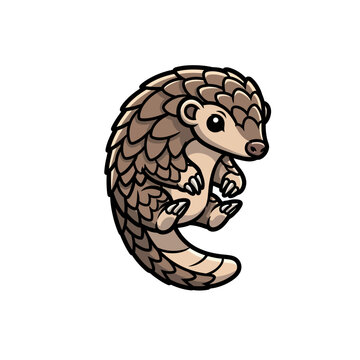 Vector illustration of a cute pangolin character with layered brown scales and sharp claws, depicted in a curved side profile on a white background for mascot or logo design.