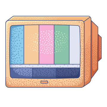 vintage CRT television displaying an off-air color test pattern, highlighting nostalgic 80s and 90s media broadcasting