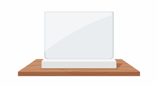 A simple rectangular glass display case rests on a wooden base