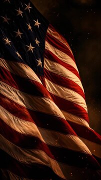 Close up waving American flag on dark background, patriotic USA and America national symbol and freedom concept, Fourth of July, America 250.