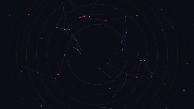 Futuristic Abstract Digital Data Network Plexus with Global Communication Nodes and Circular Orbit Paths