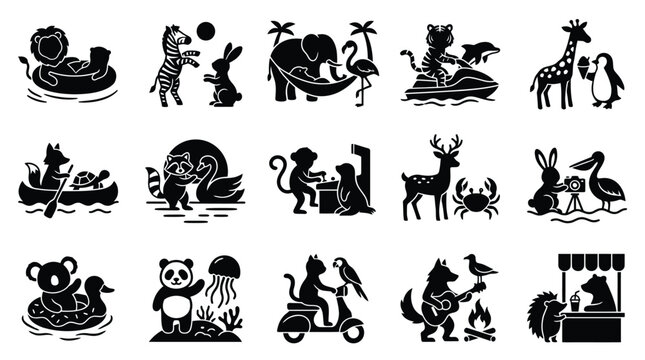 Collection of playful animal silhouettes engaged in various activities and interactions.