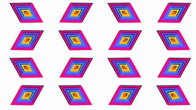 Vibrant Minimalist Geometric Motion Graphics Transition with Layered Nested Shapes and Colorful Abstract Elements