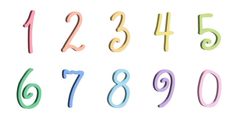 Fototapeta premium 3d colorful numbers 1 2 3 4 5 6 7 8 9 0 Count, math, kids education, sale, design