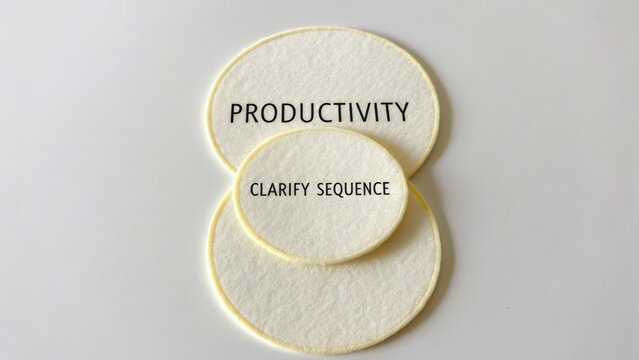 Circular Felt Pieces with Text on Productivity and Clarifying Sequence for Organizational Concepts in Business Settings
