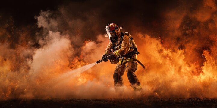 The Firefighter Battling an Intense Blaze Amid Thick Smoke and Fiery Flames