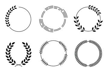 Obraz premium Collection of Six Circular Laurel Wreath and Border
