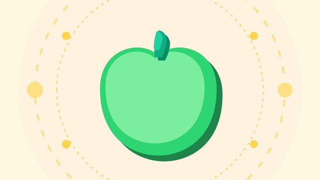 Minimalist Animated Green Apple and Purple Eggplant Flat Design Icons on Motion Graphic Background