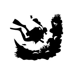 Scuba Diver Silhouette Swimming Near Coral Reef, Underwater Exploration with Tropical Fish Vector Illustration © MD.ABID HASAN FAIM