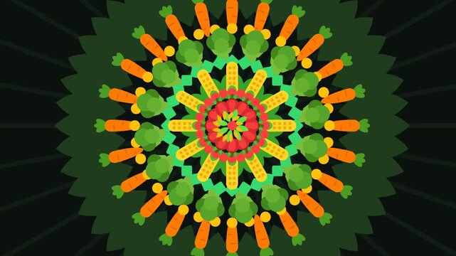 Vibrant Flat Design Vegetable Mandala Animation of Healthy Food Ingredients for Nutrition and Diet Projects