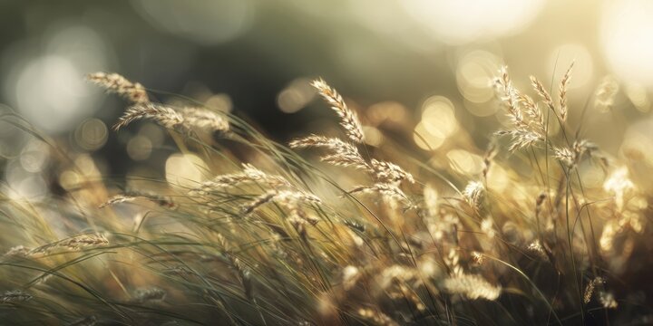 The Grasses in Golden Sunset Light with Soft Bokeh and Gentle Movement