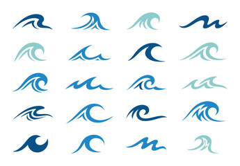 Fototapeta premium Collection of stylized blue wave