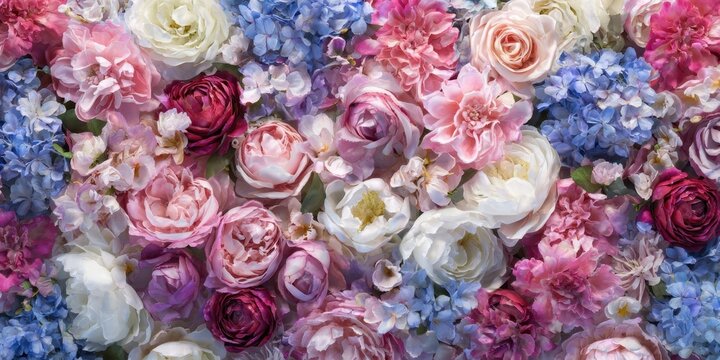 The Flowers Lush Pastel Rose and Hydrangea Floral Wall for Romantic Events
