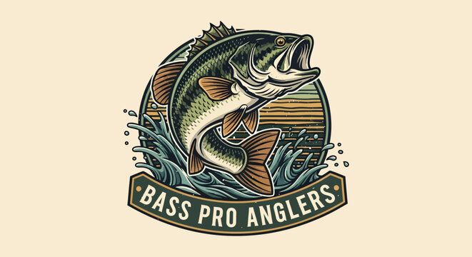 Large Bass Fish Leaping Out of Water with Waves.