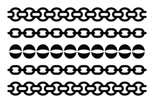 Five Black and White Decorative Borders: Chains and Circles