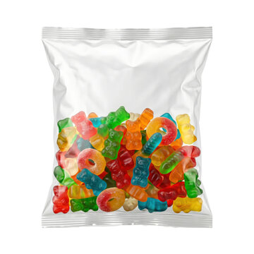 Clear plastic bag filled with gummy candies