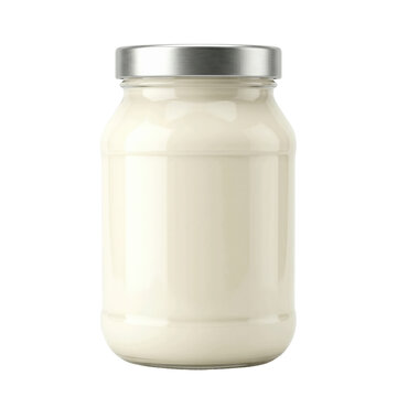 Glass jar filled with white mayonnaise