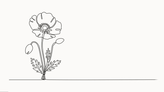 Self-animated minimalist, continuous line art drawing of a poppy flower vector illustration, Minimal fresh beauty natural concept. Home wall decor, poster, tote bag, fabric print.