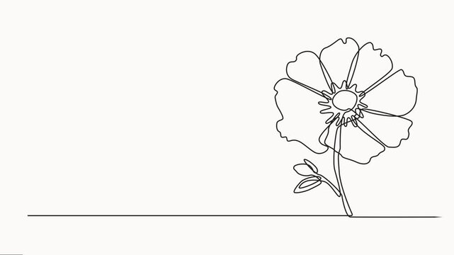 Self-animated minimalist, continuous line art drawing of a poppy flower vector illustration, Minimal fresh beauty natural concept. Home wall decor, poster, tote bag, fabric print.