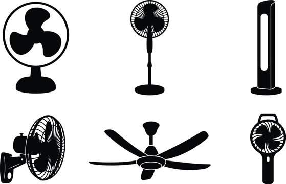 Electric fan silhouette collection with table fan ceiling fan tower fan and portable cooling devices