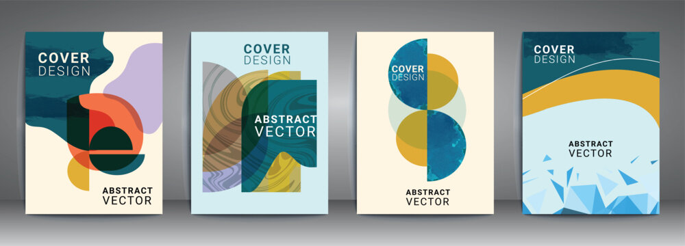 Modern abstract cover design template set with geometric and fluid shapes.