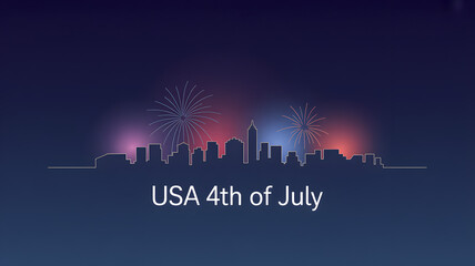 Fototapeta premium USA City Skyline Fireworks Background for 4th of July Independence Day Minimalist Vector Illustration