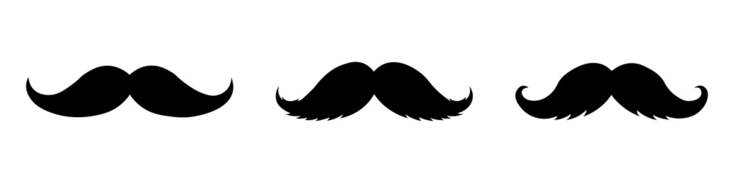 Mustache icon pack, beard style mustache set, classic mustache shape symbols in flat style