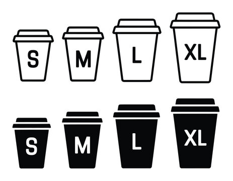Coffee cup size comparison: Small, Medium, Large, Extra Large