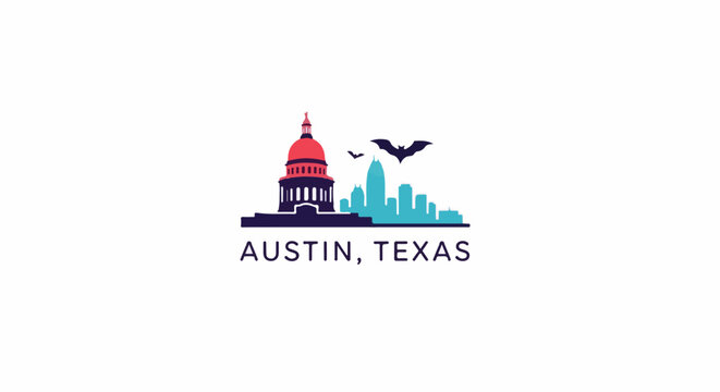 Austin, Texas skyline with capitol building and bats