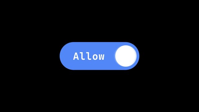 Sliding Toggle Switch Animation Allow Blue and Block Black Status. Horizontal Modern App Button with Blue Allow and Black Block Indicator.