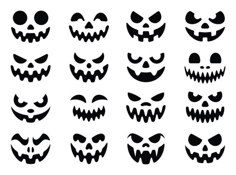 Collection of 16 Black and White Halloween Pumpkin Faces