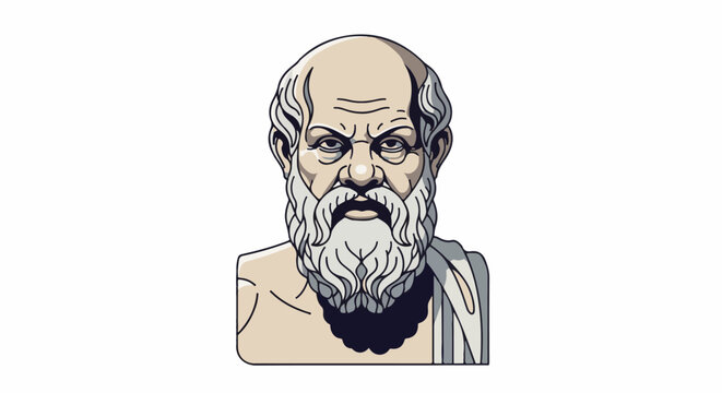 Ancient Greek philosopher with beard and bald head in tunic