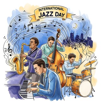 Jazz musicians celebrating International Jazz Day.