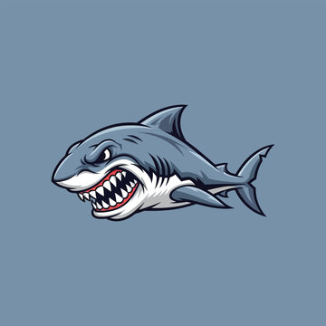 Cartoon shark with sharp teeth swimming.